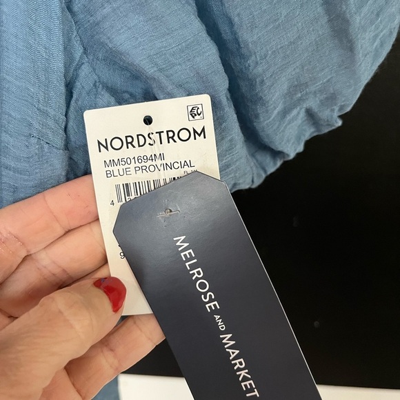 💙 Melrose and Market Blue Smocked Peplum Blouse – Size Small 💙 NWT | 2-Tie Bac - Picture 9 of 12